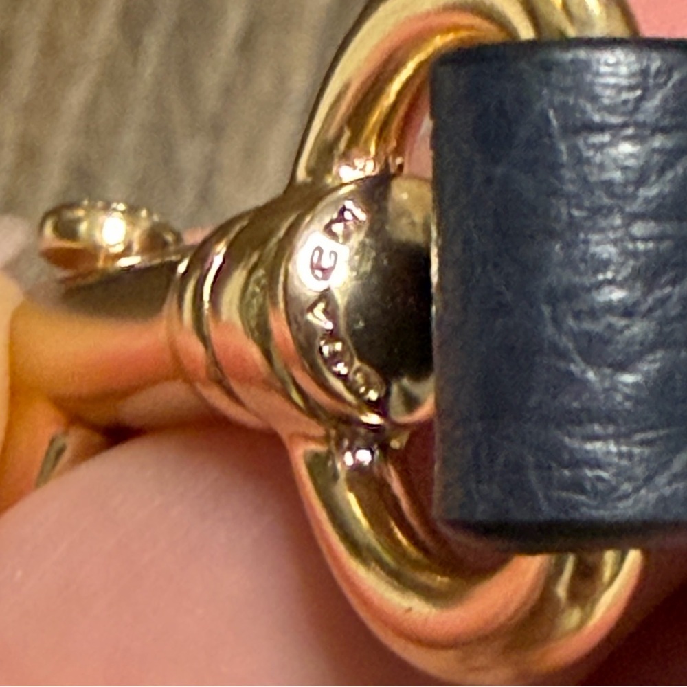 Coach NWOT NAVY BLUE W/black trim  Leather adjustable Strap with Gold Hardware - Picture 8 of 11